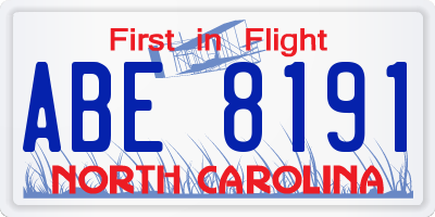 NC license plate ABE8191