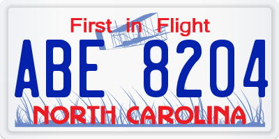 NC license plate ABE8204