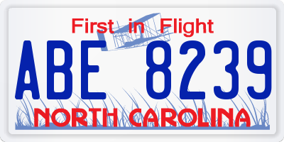 NC license plate ABE8239