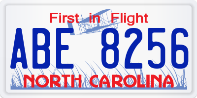 NC license plate ABE8256