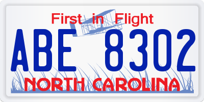 NC license plate ABE8302