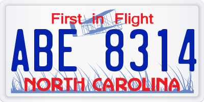 NC license plate ABE8314