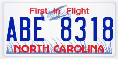 NC license plate ABE8318
