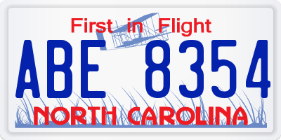 NC license plate ABE8354