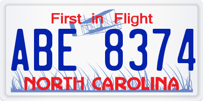 NC license plate ABE8374
