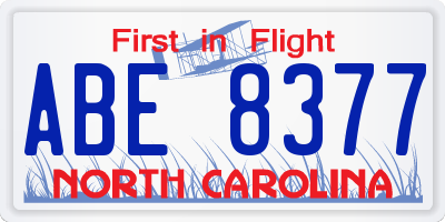 NC license plate ABE8377