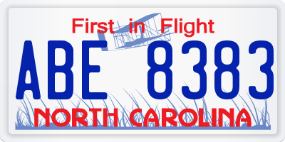 NC license plate ABE8383
