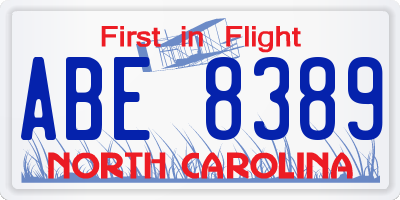 NC license plate ABE8389