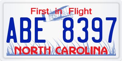 NC license plate ABE8397