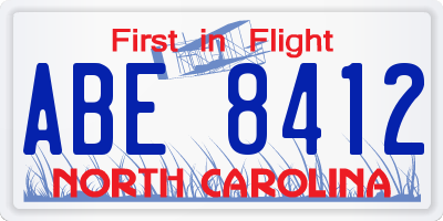 NC license plate ABE8412