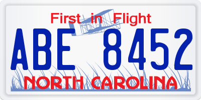 NC license plate ABE8452