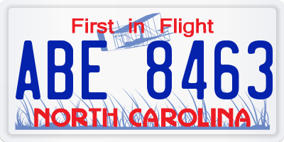 NC license plate ABE8463