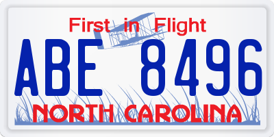 NC license plate ABE8496