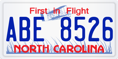 NC license plate ABE8526