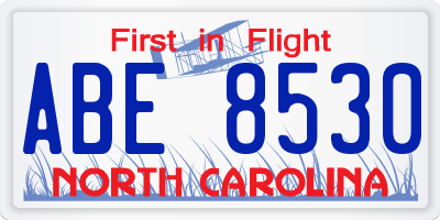 NC license plate ABE8530