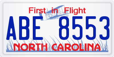 NC license plate ABE8553