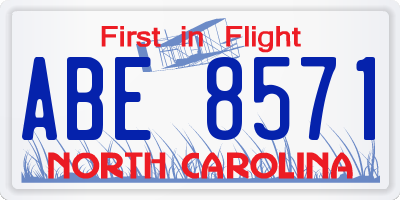 NC license plate ABE8571