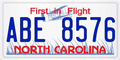 NC license plate ABE8576