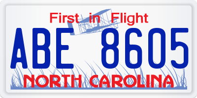 NC license plate ABE8605