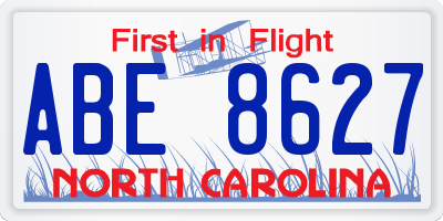 NC license plate ABE8627