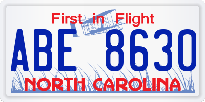 NC license plate ABE8630