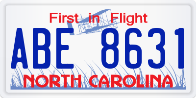 NC license plate ABE8631