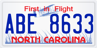 NC license plate ABE8633