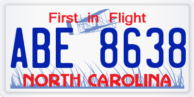 NC license plate ABE8638