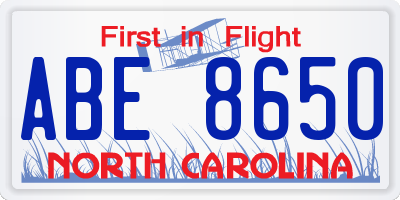 NC license plate ABE8650