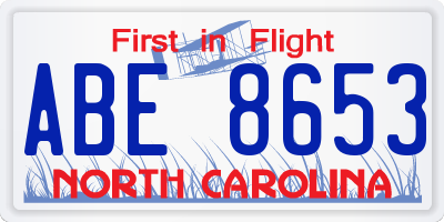 NC license plate ABE8653