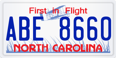 NC license plate ABE8660