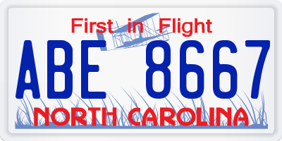 NC license plate ABE8667