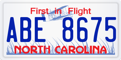 NC license plate ABE8675
