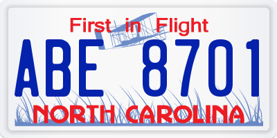 NC license plate ABE8701