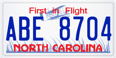 NC license plate ABE8704