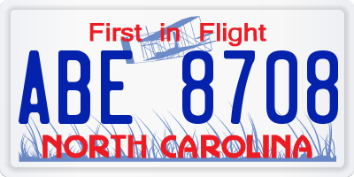 NC license plate ABE8708