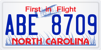 NC license plate ABE8709