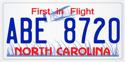 NC license plate ABE8720