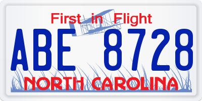 NC license plate ABE8728