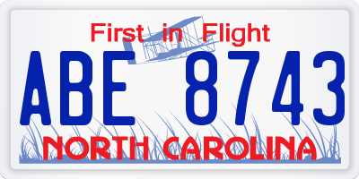NC license plate ABE8743
