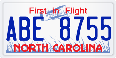 NC license plate ABE8755