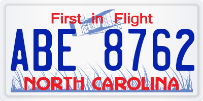 NC license plate ABE8762