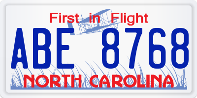 NC license plate ABE8768