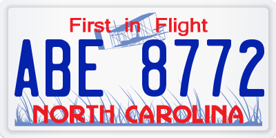 NC license plate ABE8772
