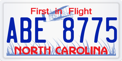NC license plate ABE8775