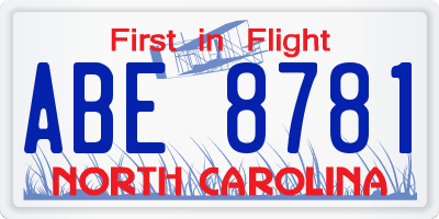 NC license plate ABE8781