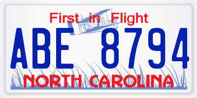 NC license plate ABE8794