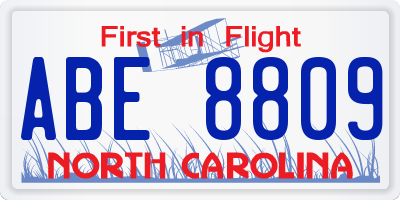 NC license plate ABE8809