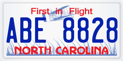 NC license plate ABE8828