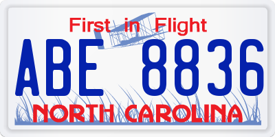 NC license plate ABE8836